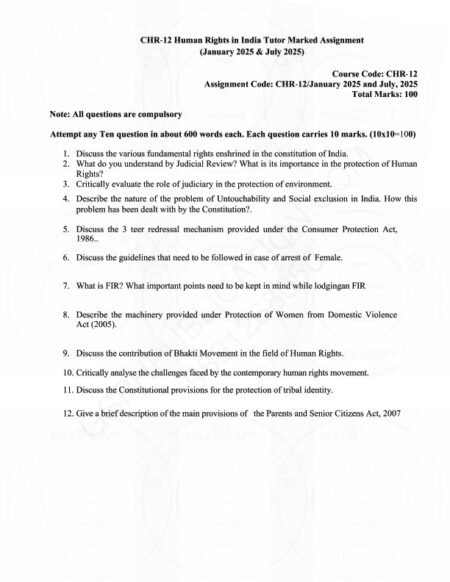 IGNOU CHR-012 Solved Assignment 2025 English Medium