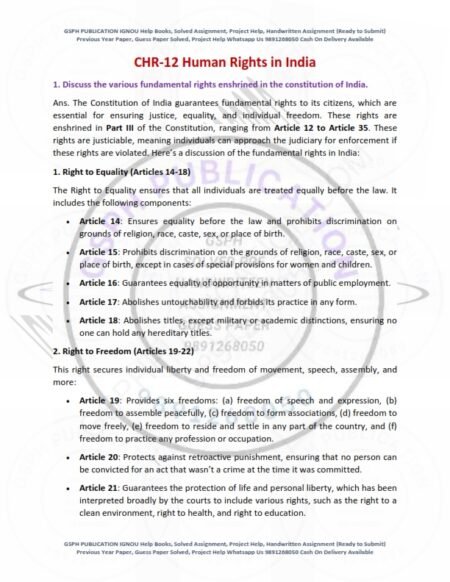 IGNOU CHR-012 Solved Assignment 2025 English Medium