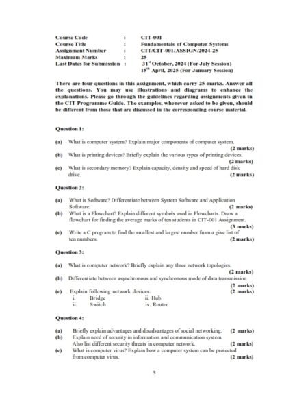 IGNOU CIT-01 Solved Assignment 2024-25 English Medium