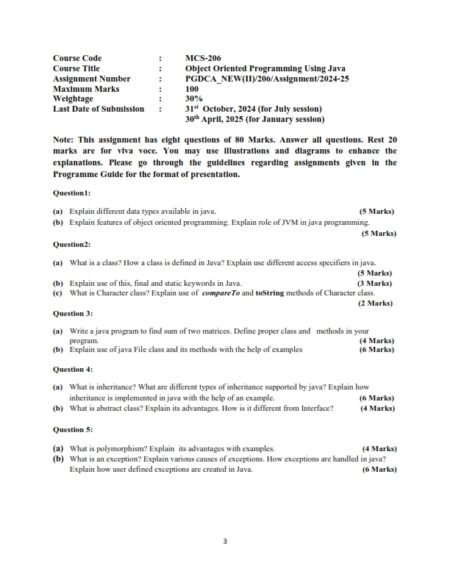 IGNOU MCS-206 Solved Assignment 2024-25 English Medium
