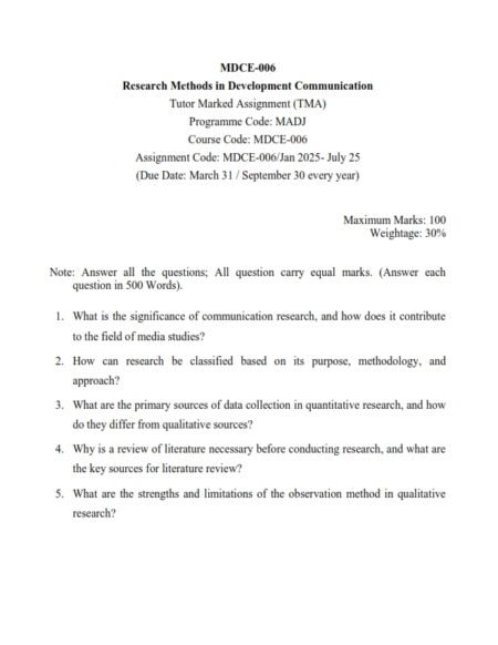 IGNOU MCDE-006 Solved Assignment 2025 English Medium