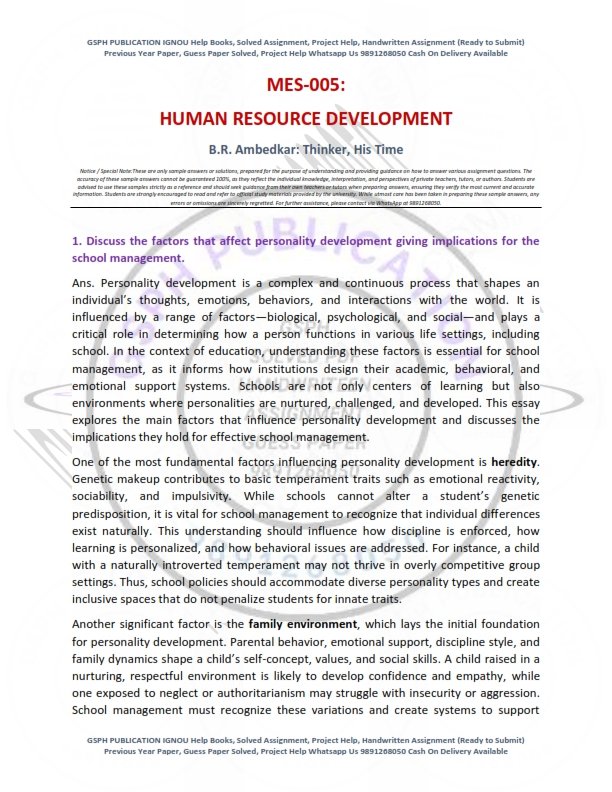 IGNOU MES-005 Solved Assignment 2025 English Medium