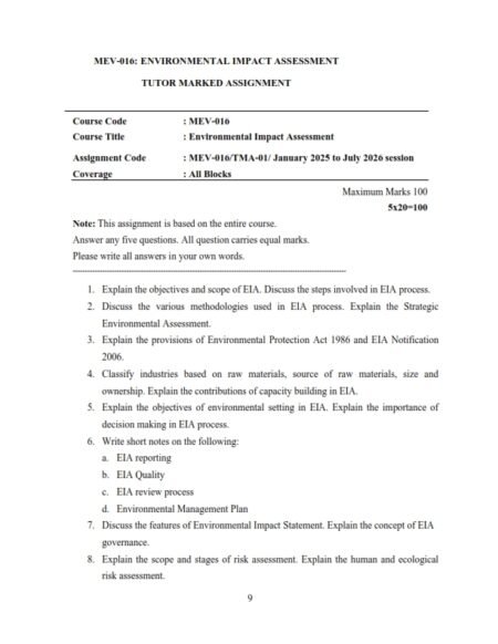 IGNOU MEV-016 Solved Assignment 2025-26 English Medium