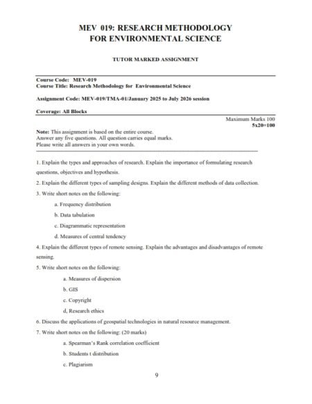 IGNOU MEV-019 Solved Assignment 2025-26 English Medium