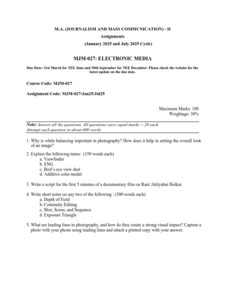 IGNOU MJM-27 Solved Assignment 2025 English Medium