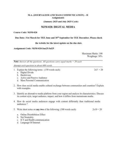 IGNOU MJM-28 Solved Assignment 2025 English Medium
