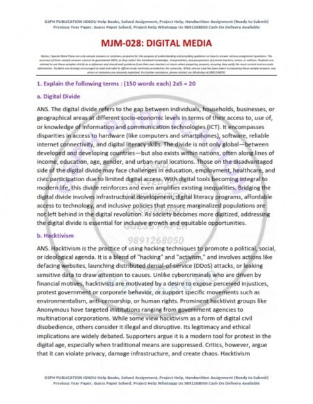 IGNOU MJM-28 Solved Assignment 2025 English Medium