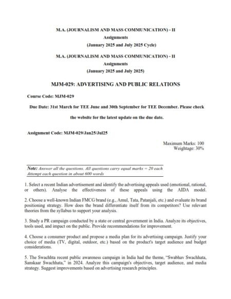 IGNOU MJM-29 Solved Assignment 2025 English Medium