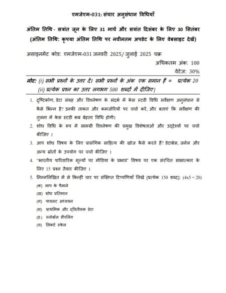 IGNOU MJM-31 Solved Assignment 2025 Hindi Medium