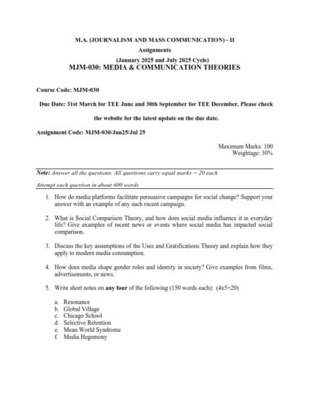 IGNOU MJM-30 Solved Assignment 2025 English Medium