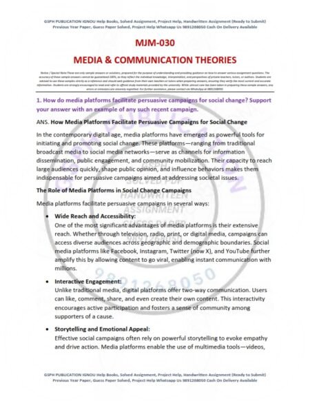 IGNOU MJM-30 Solved Assignment 2025 English Medium