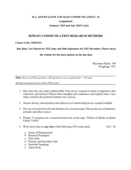 IGNOU MJM-31 Solved Assignment 2025 English Medium