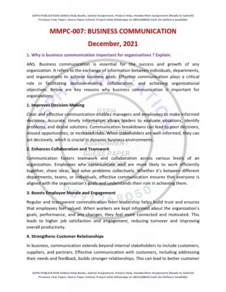 IGNOU MMPC-007 Previous Year Solved Question Paper English Medium (DEC-2021)