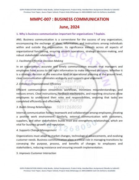 IGNOU MMPC-007 Previous Year Solved Question Paper English Medium (JUNE-2024)