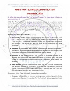 IGNOU MMPC-007 Previous Year Solved Question Paper English Medium (DEC-2023)