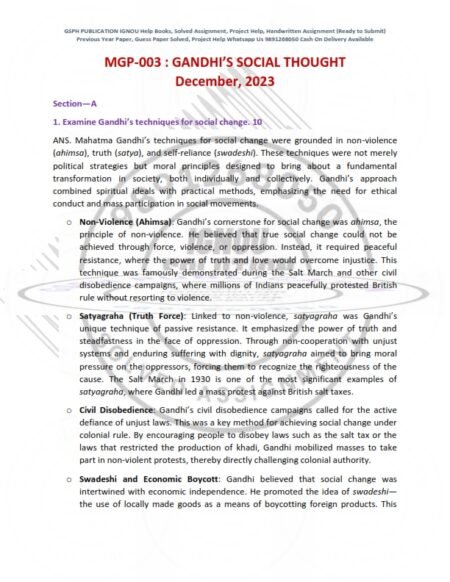 IGNOU MGP-003 Previous Year Solved Question Paper English Medium (DEC 2023)