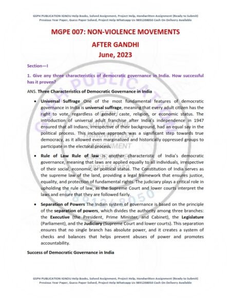 IGNOU MGPE-007 Previous Year Solved Question Paper English Medium (JUNE 2023)