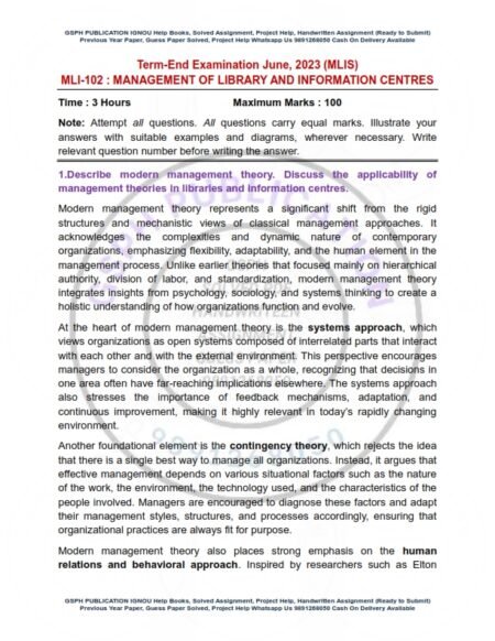 IGNOU MLI-102 Previous Year Solved Question Paper English Medium (JUNE 2023)