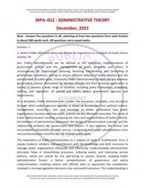 IGNOU MPA-012 Previous Year Solved Question Paper English Medium (DEC 2023)