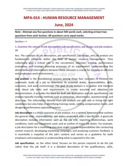 IGNOU MPA-014 Previous Year Solved Question Paper English Medium (JUNE 2024)
