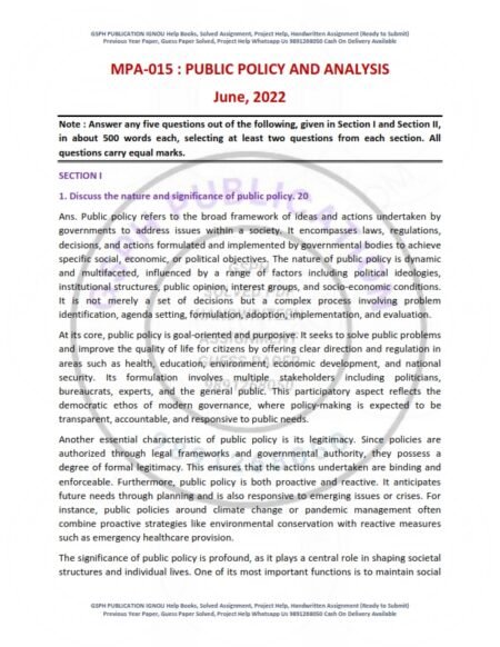 IGNOU MPA-015 Previous Year Solved Question Paper English Medium (JUNE 2022)