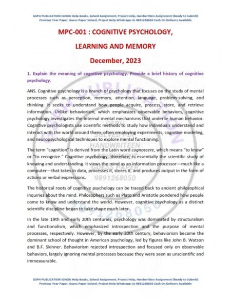 IGNOU MPS-01 Previous Year Solved Question Paper English Medium (DEC 2023)
