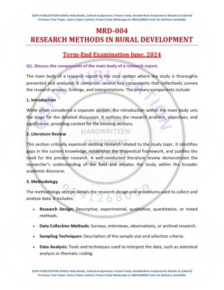 IGNOU MRD-004 Previous Year Solved Question Paper English Medium (JUNE 2024)