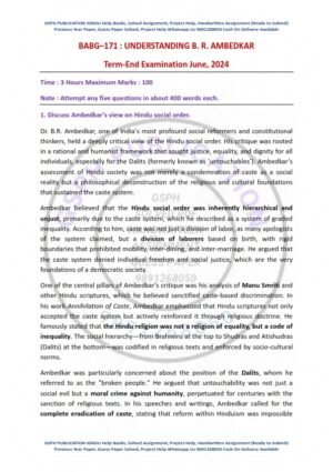 IGNOU BABG-171 Previous Year Solved Question Paper English Medium (JUNE 2024)