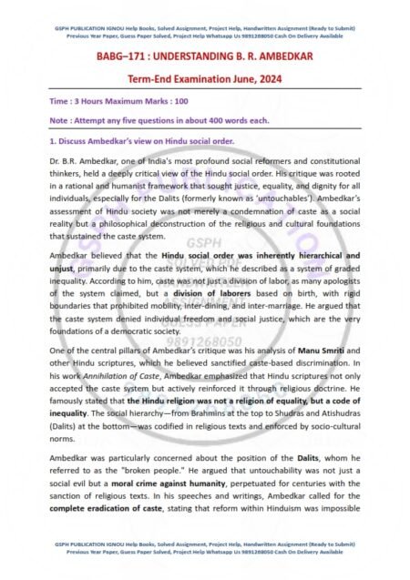 IGNOU BABG-171 Previous Year Solved Question Paper English Medium (JUNE 2024)