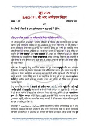 IGNOU BABG-171 Previous Year Solved Question Paper Hindi Medium (JUNE 2024)