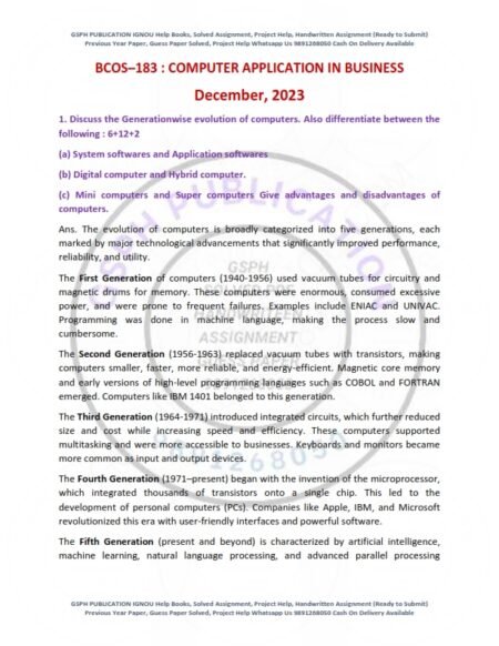 IGNOU BCOS-183 Previous Year Solved Question Paper English Medium (DEC 2023)
