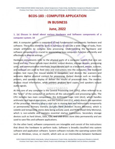 IGNOU BCOS-183 Previous Year Solved Question Paper English Medium (JUNE 2022)