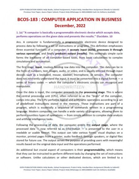 IGNOU BCOS-183 Previous Year Solved Question Paper English Medium (DEC 2022)