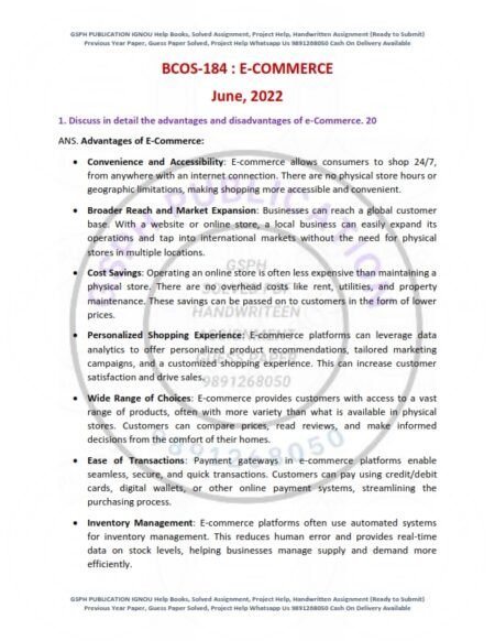 IGNOU BCOS-184 Previous Year Solved Question Paper English Medium (JUNE 2022)