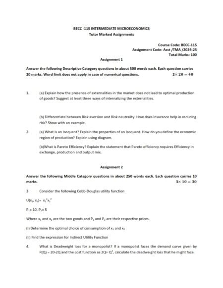 IGNOU BECC-115 Solved Assignment 2025 English Medium