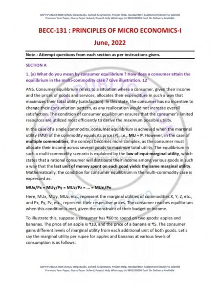 IGNOU BECC-131 Previous Year Solved Question Paper English Medium (JUNE 2022)