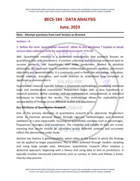 IGNOU BECS-184 Previous Year Solved Question Paper English Medium (JUNE 2023)