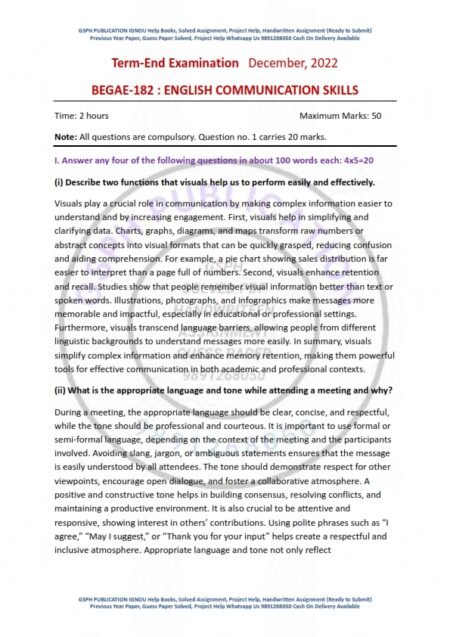 IGNOU BEGAE-182 Previous Year Solved Question Paper English Medium (DEC 2022)