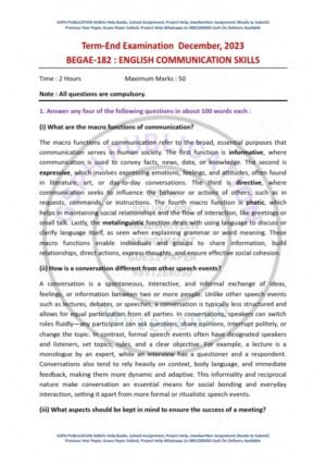 IGNOU BEGAE-182 Previous Year Solved Question Paper English Medium (DEC 2023)