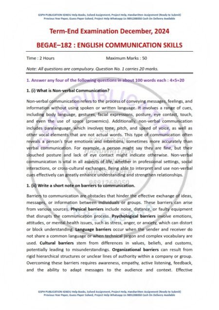 IGNOU BEGAE-182 Previous Year Solved Question Paper English Medium (DEC 2024)