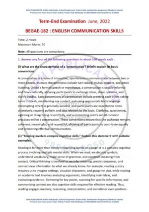 IGNOU BEGAE-182 Previous Year Solved Question Paper English Medium (JUNE 2022)