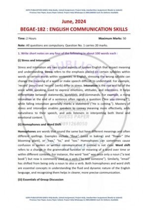 IGNOU BEGAE-182 Previous Year Solved Question Paper English Medium (JUNE 2024)