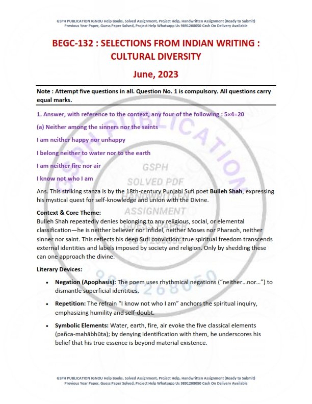 IGNOU BEGC-132 Previous Year Solved Question Paper English Medium (JUNE 2023)