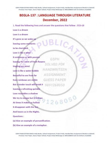 IGNOU BEGLA-137 Previous Year Solved Question Paper English Medium (DEC 2022)