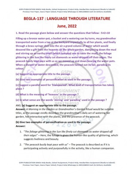 IGNOU BEGLA-137 Previous Year Solved Question Paper English Medium (JUNE 2022)