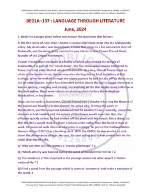 IGNOU BEGLA-137 Previous Year Solved Question Paper English Medium (JUNE 2024)