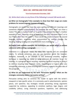 IGNOU BEGS-183 Previous Year Solved Question Paper English Medium (DEC 2023)