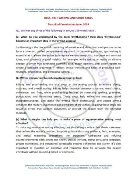 IGNOU BEGS-183 Previous Year Solved Question Paper English Medium (JUNE 2024)