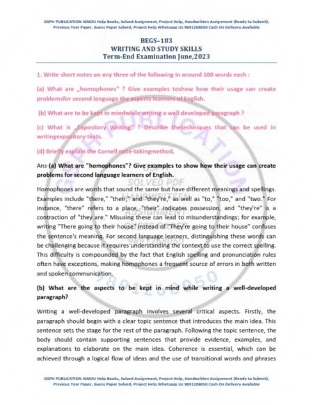 IGNOU BEGS-183 Previous Year Solved Question Paper English Medium (JUNE 2023)