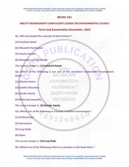 IGNOU BEAVE-181 Previous Year Solved Question Paper English Medium (DEC 2022)